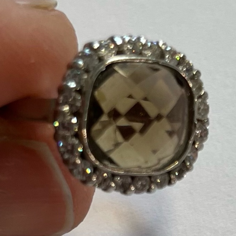 Silver ring with cushion cut smokey quartz